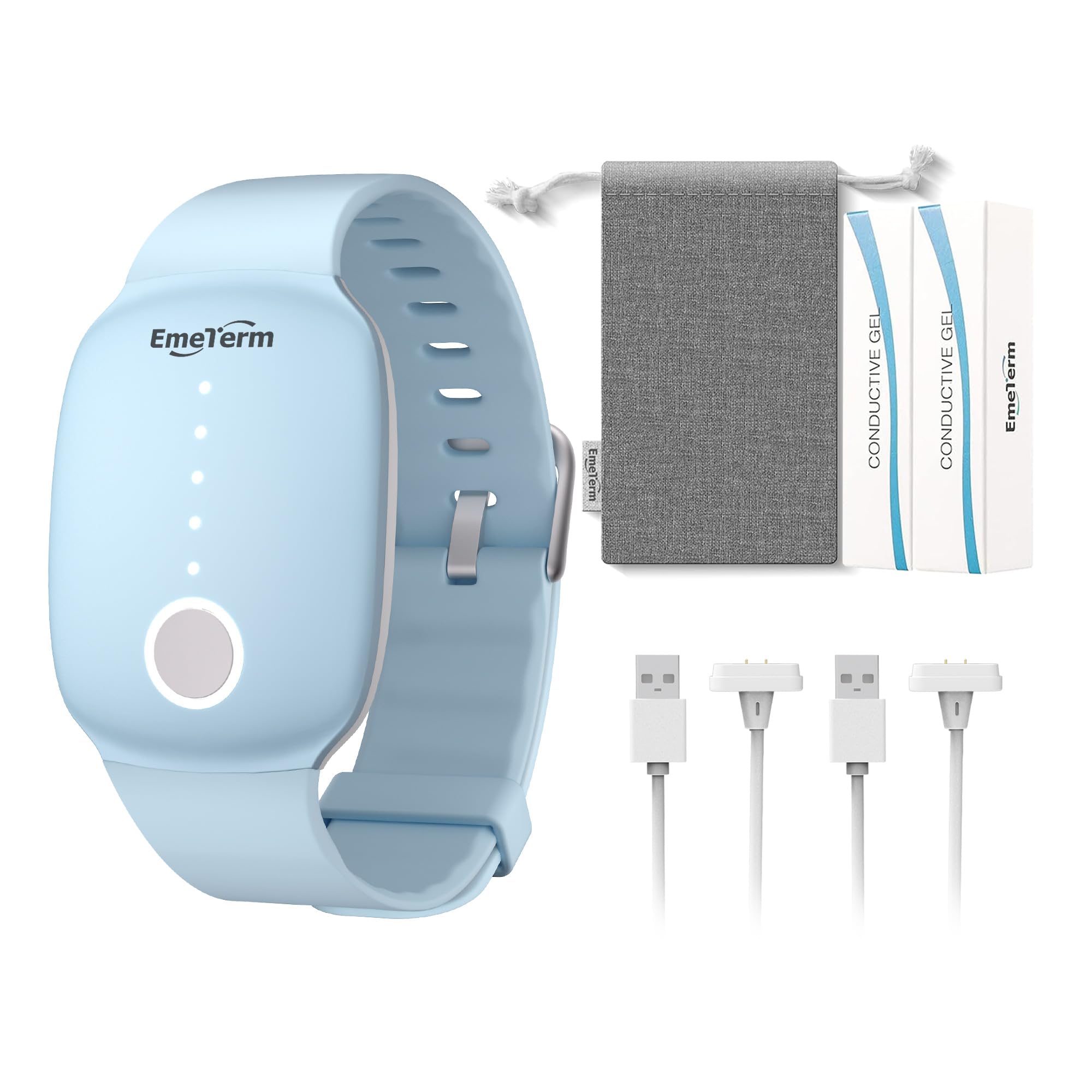 EmeTerm fashion blue wristband worn on wrist for travel comfort