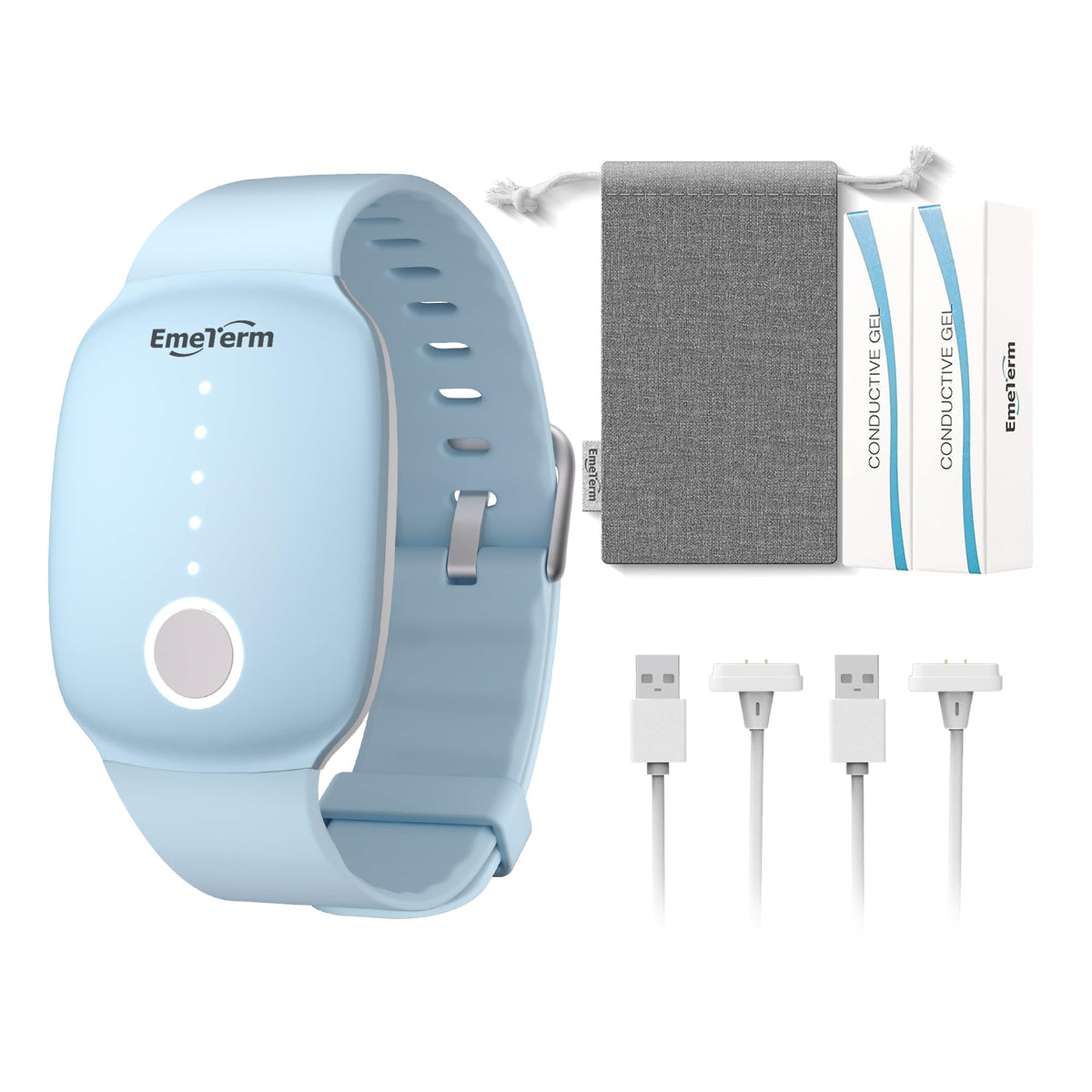 EmeTerm fashion blue wristband worn on wrist for travel comfort