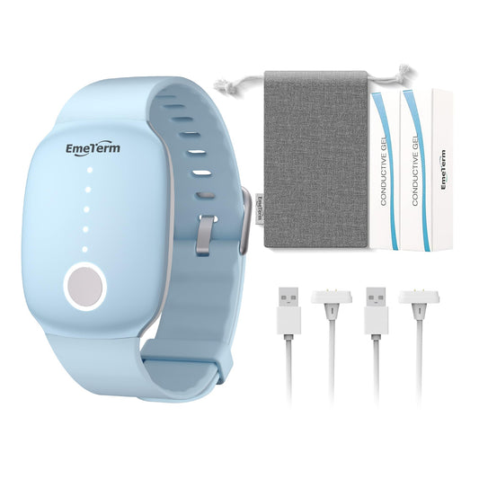 EmeTerm fashion blue wristband worn on wrist for travel comfort