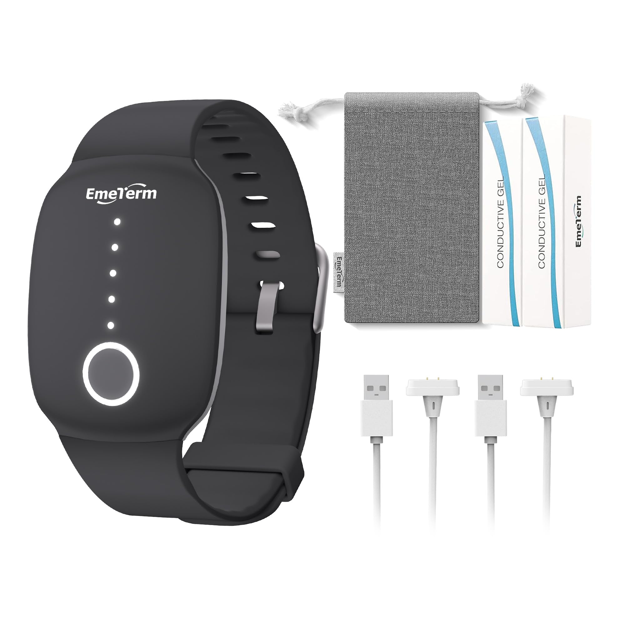 EmeTerm fashion charcoal wristband close-up highlighting stylish travel comfort.