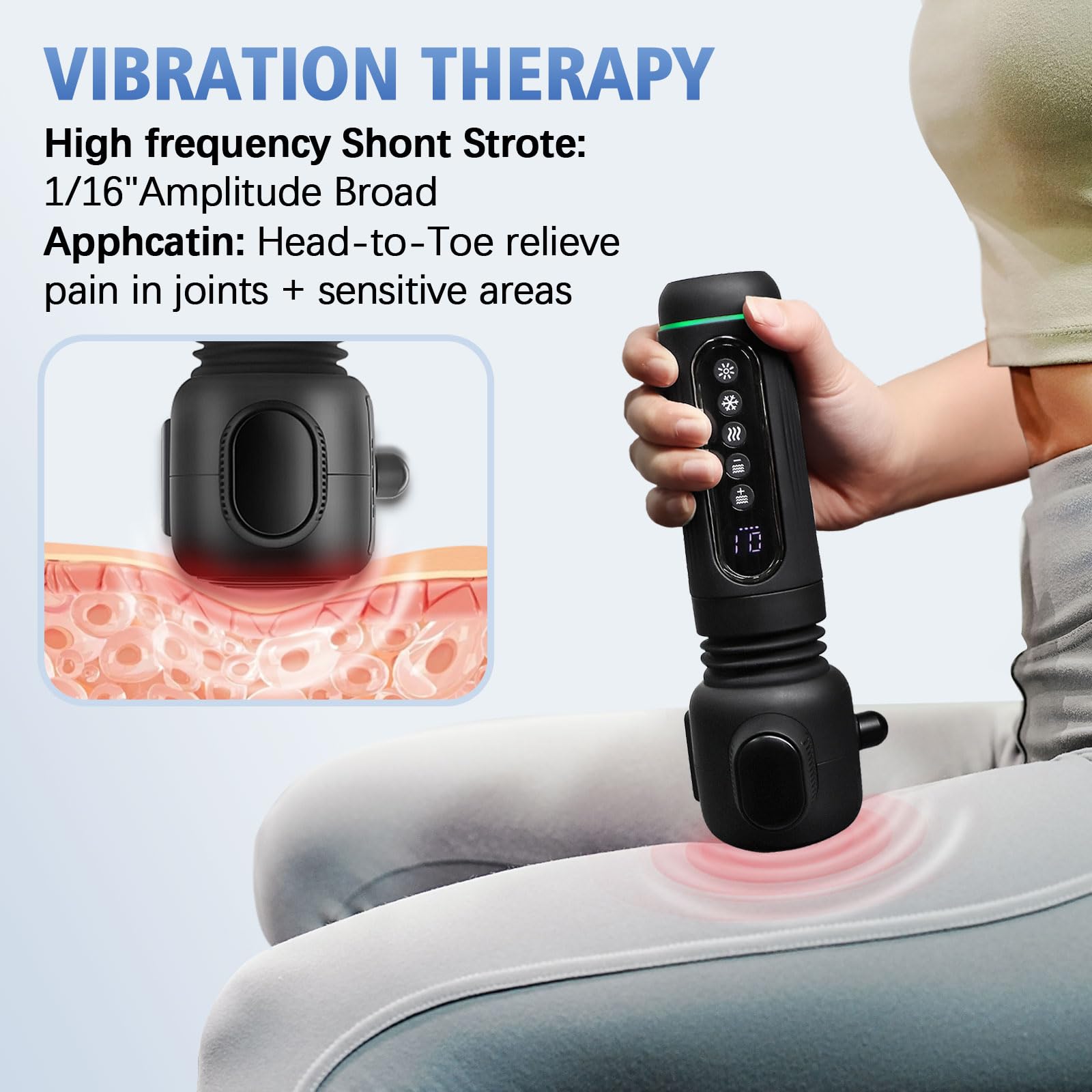 Emicool bullet-tip head targets deep tissue points for precise relief.