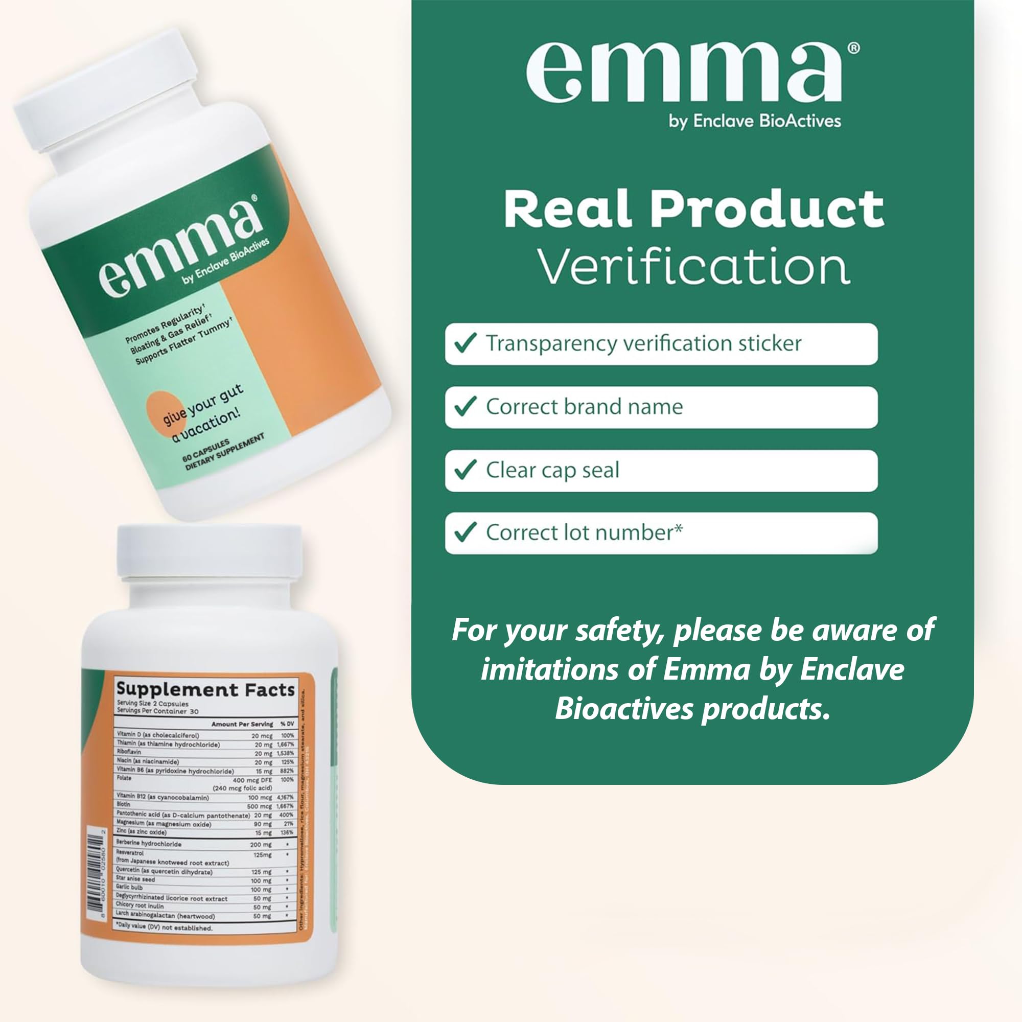 Emma Gut Health 4-pack bottle on a clean kitchen counter emphasizing portability.