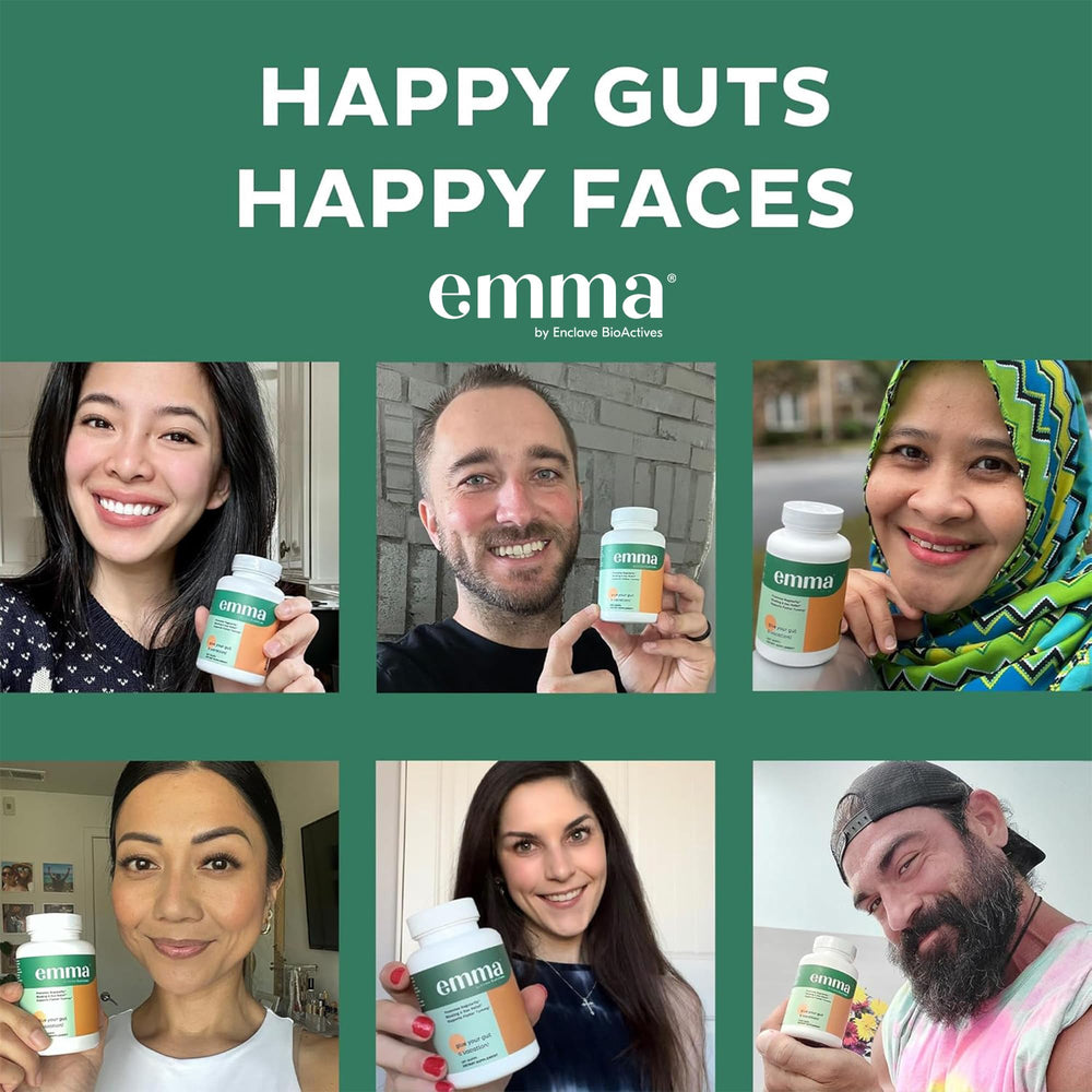 Emma Gut Health 4-pack product highlights gut-friendly benefits and balance.