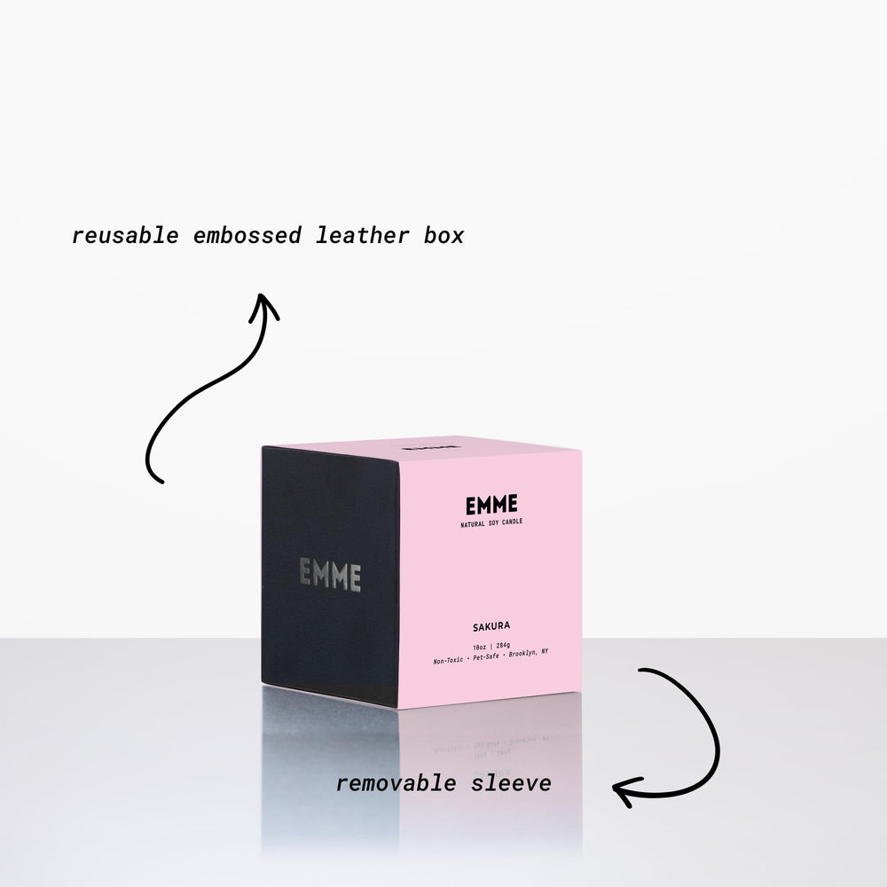 EMME Sakura candle in black glass fills large rooms with a strong scent.