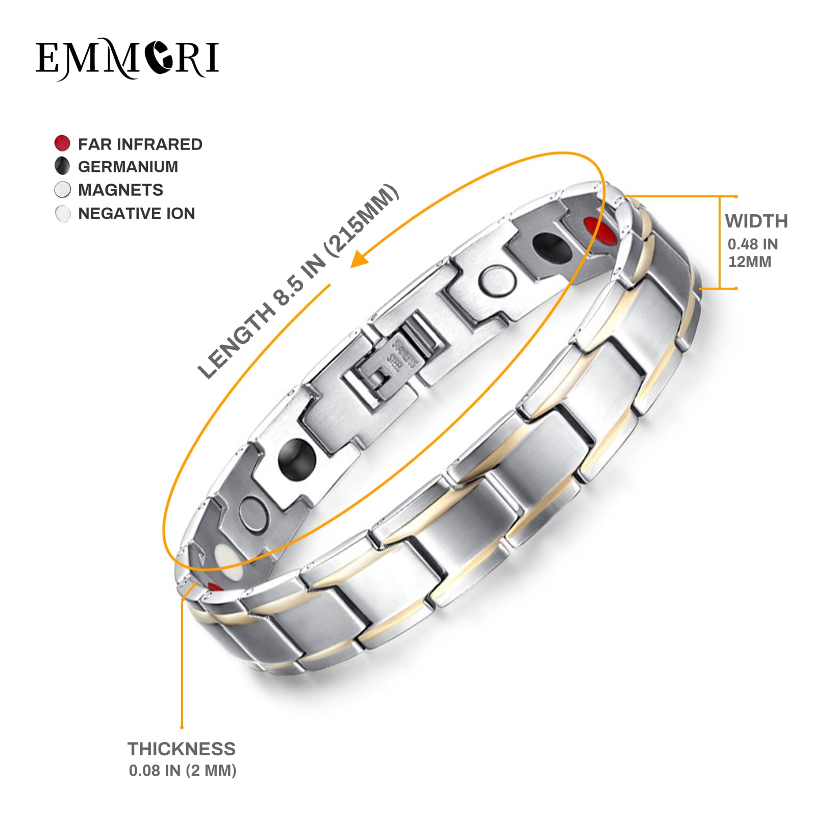 Emmori Ultra Strength Magnetic Bracelet in gold with adjustable length for a secure fit