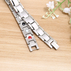 Emmori magnetic bracelet on wrist showing secure clasp and modern style.