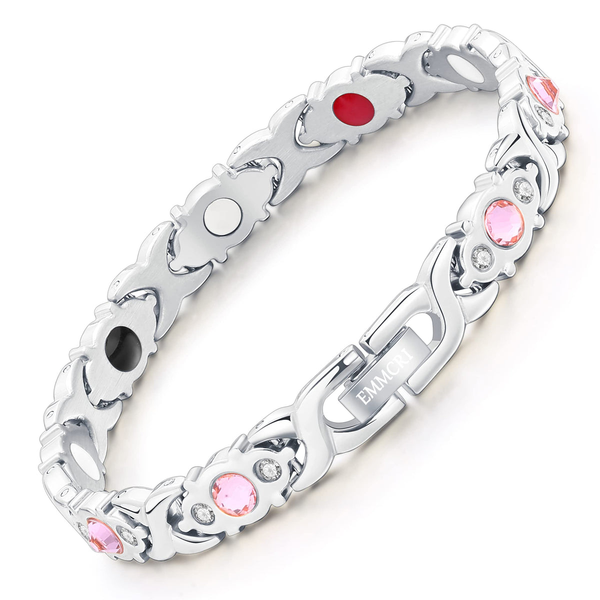 Emmori Ultra Strength Magnetic Bracelet in crystal silver for daily wear with crystal accents