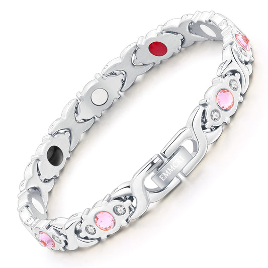 Emmori Ultra Strength Magnetic Bracelet in crystal silver for daily wear with crystal accents