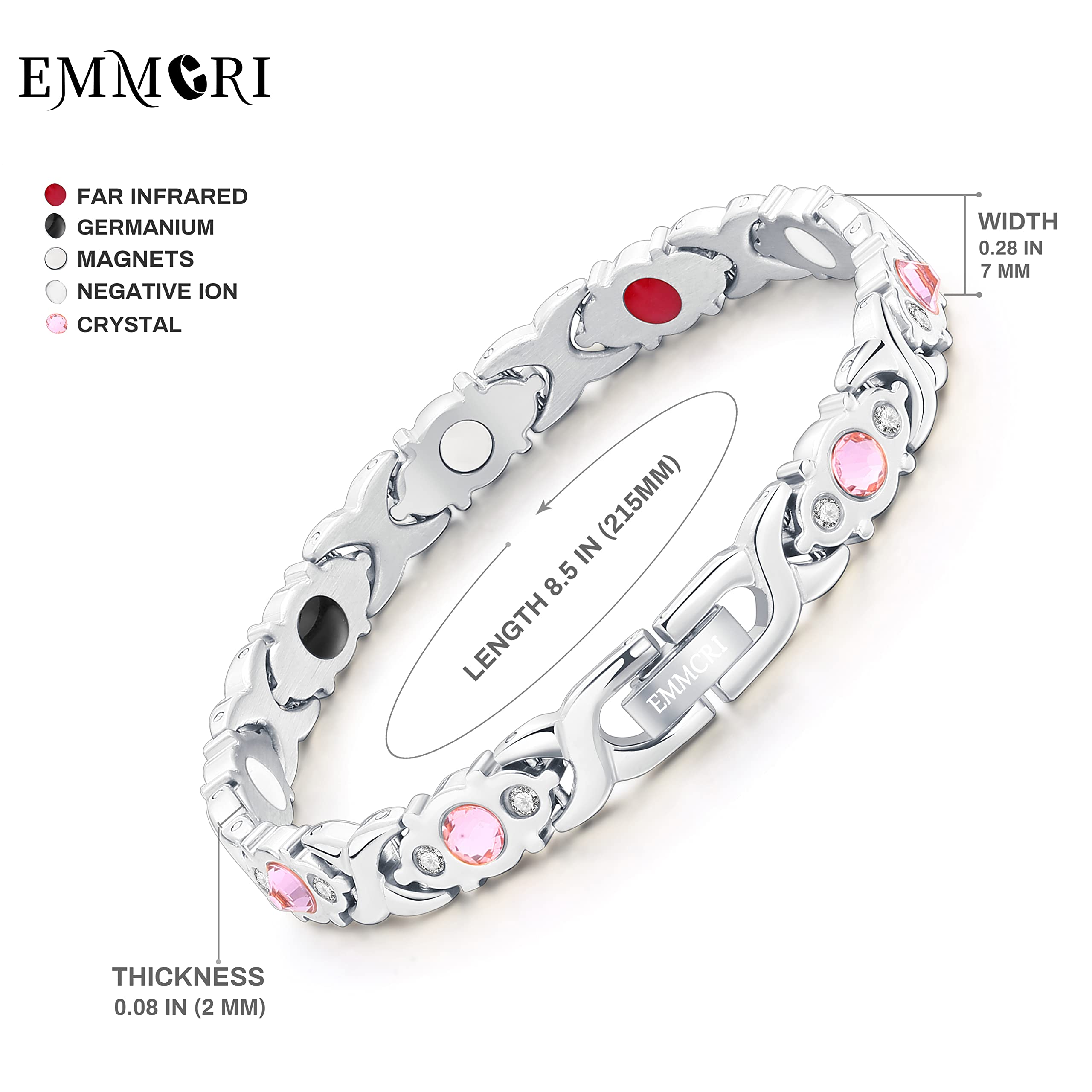 Emmori magnetic bracelet crystal silver with adjustable clasp for secure fit