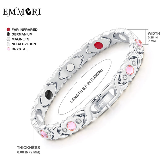 Emmori magnetic bracelet crystal silver with adjustable clasp for secure fit