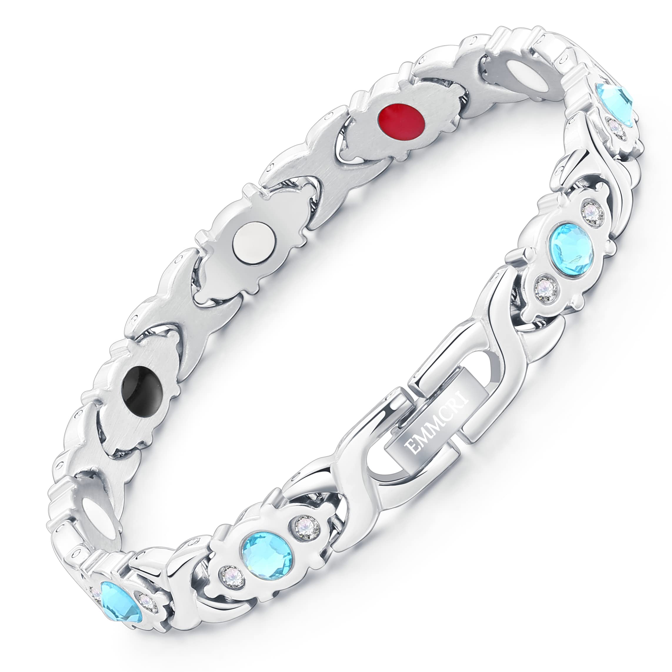 Emmori ultra strength magnetic bracelet on wrist with crystal accent for daily wear.