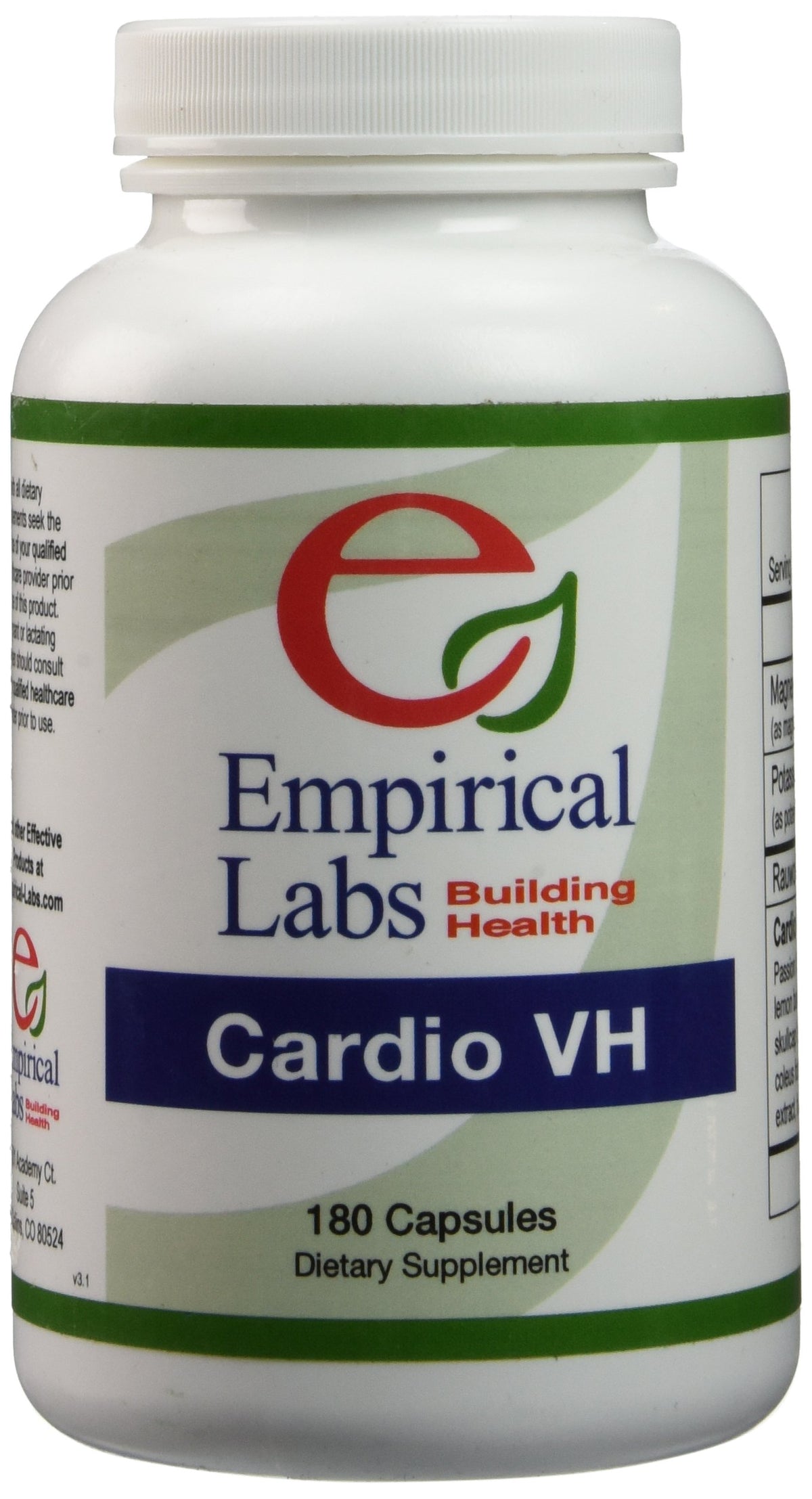 Empirical Labs Cardio VH bottle front with easy-to-take capsules for daily wellness.