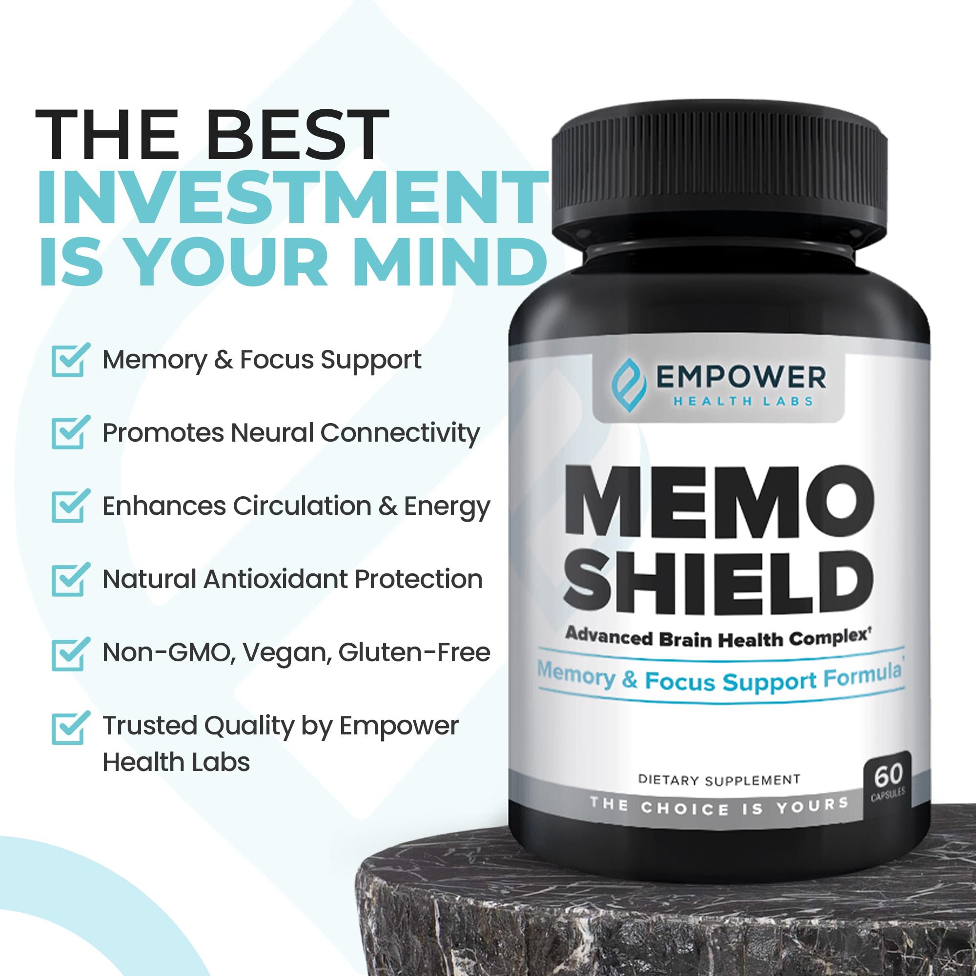 MemoShield pill close-up – small, easy-to-take capsules designed for daily brain support.