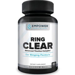 Empower Health Labs Ring Clear bottle front showing the product for daily natural relief from ear buzzing.