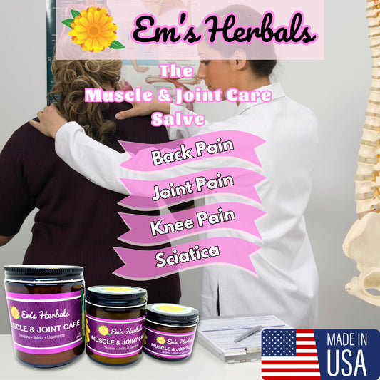 Em's Herbals Arnica Salve applied to the back for soothing relief
