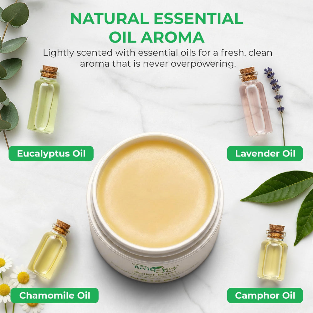 Botanical blend with arnica, calendula and chamomile in Emu Joy Relief Balm.