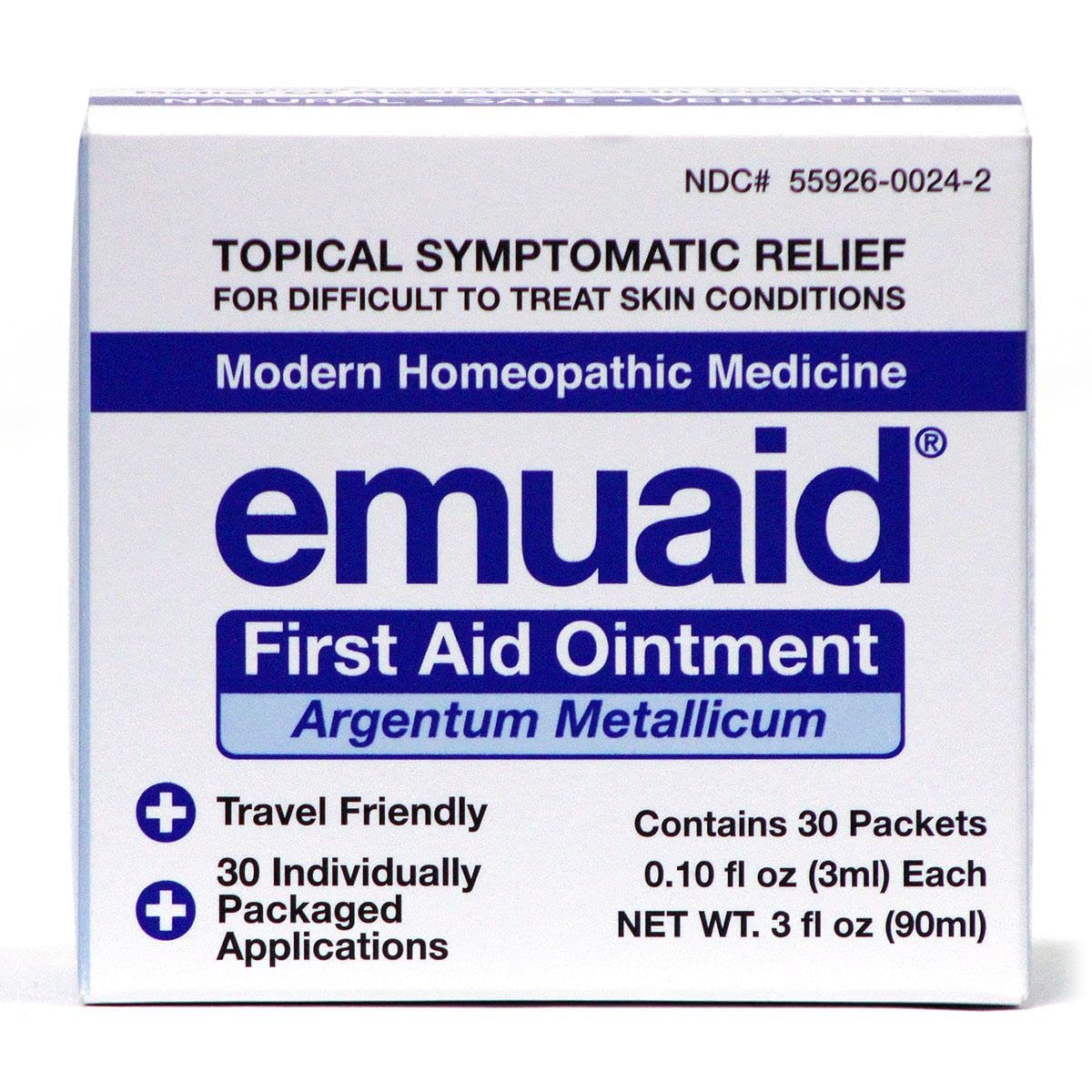 Emuaid travel-pack single-use packets for on-the-go skin support.