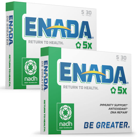 ENADA NADH 5mg supplement bottle supports daily energy and focus.