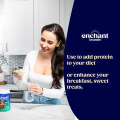Enchant powder serving setup; ready-to-mix for quick fueling.