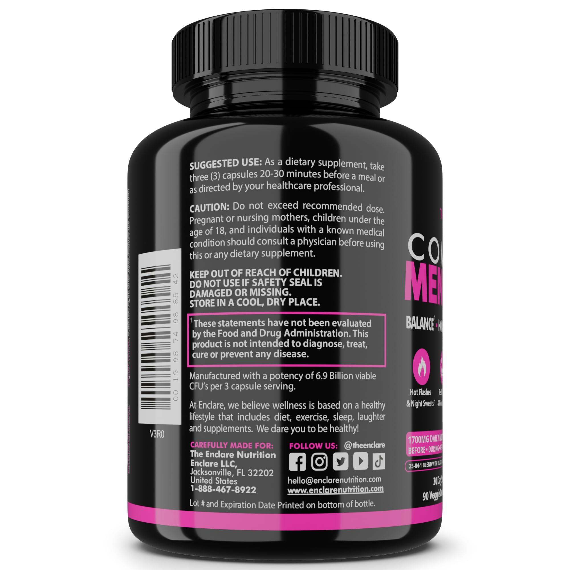 Enclare Nutrition MenoFlow label detail emphasizing quality, GMP-made in the USA