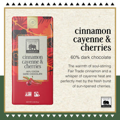 Endangered Species Chocolate bar cinnamon cayenne cherries surface texture highlights glossy finish