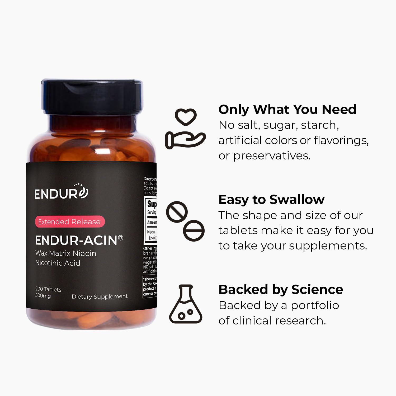 Endur-Acin extended-release diagram illustrates 4–8 hour delivery for smoother experience.