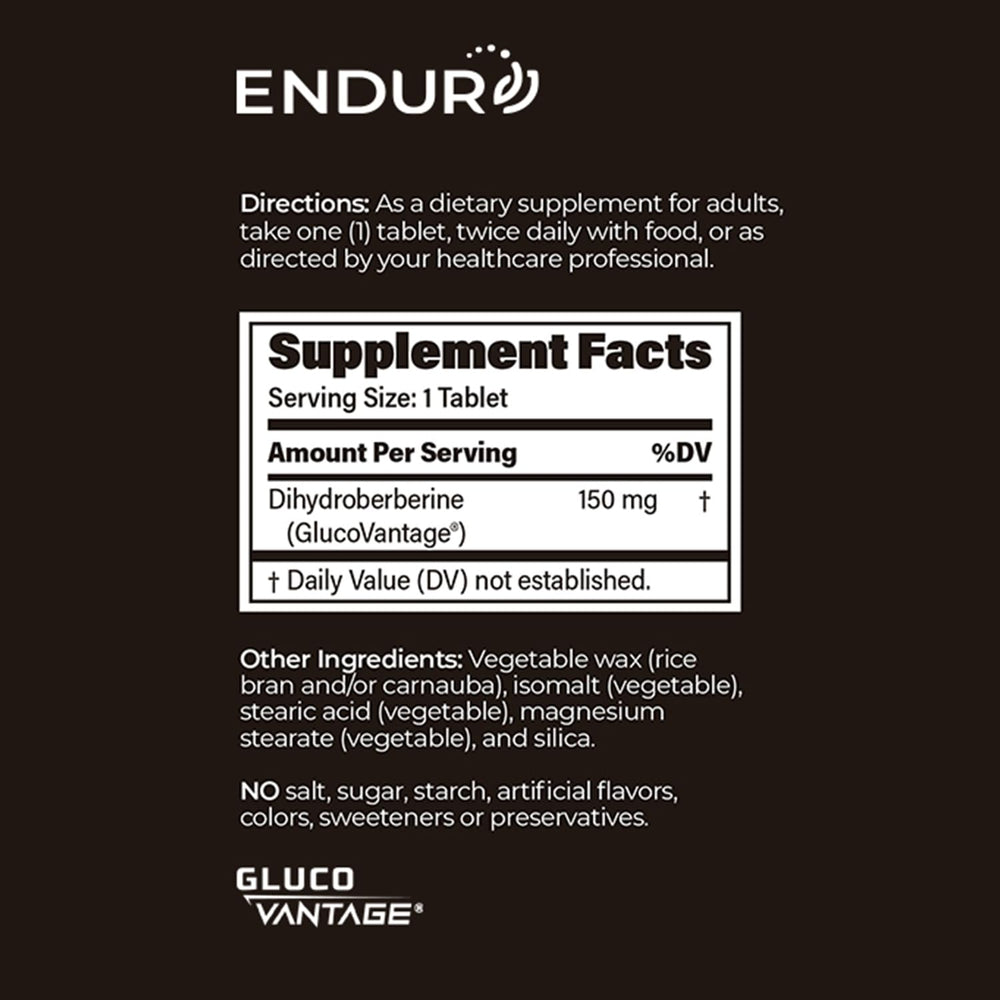 Endurance ENDUR Dihydroberberine release graphic illustrating 6–8 hour control.