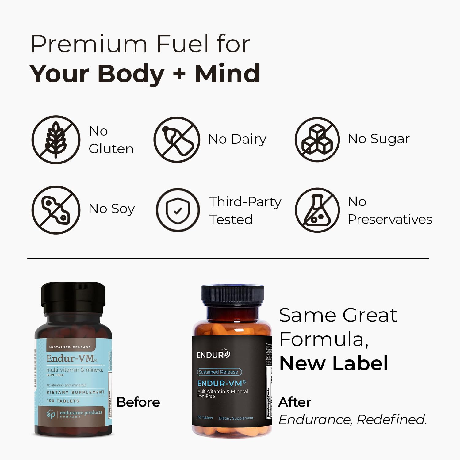 Endur-VM label closeup highlighting 22 nutrients for comprehensive wellness.
