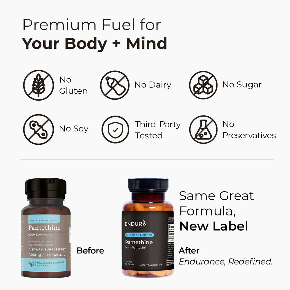 Easy-swallow Endurance Pantethine tablet designed for simple daily intake.