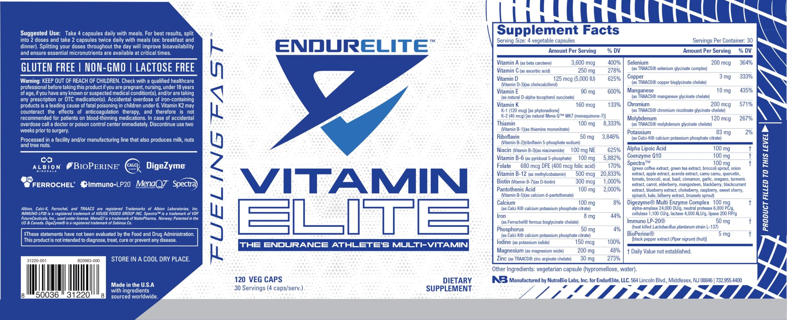 Close-up of EndurElite Vitamin Elite capsules showing compact design.