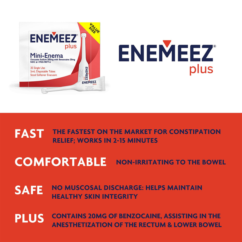 Enemeez Plus docusate sodium visual highlighting stool-softening action.