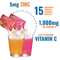 Ener-C natural fruit flavor powder dissolving in water for refreshing hydration.