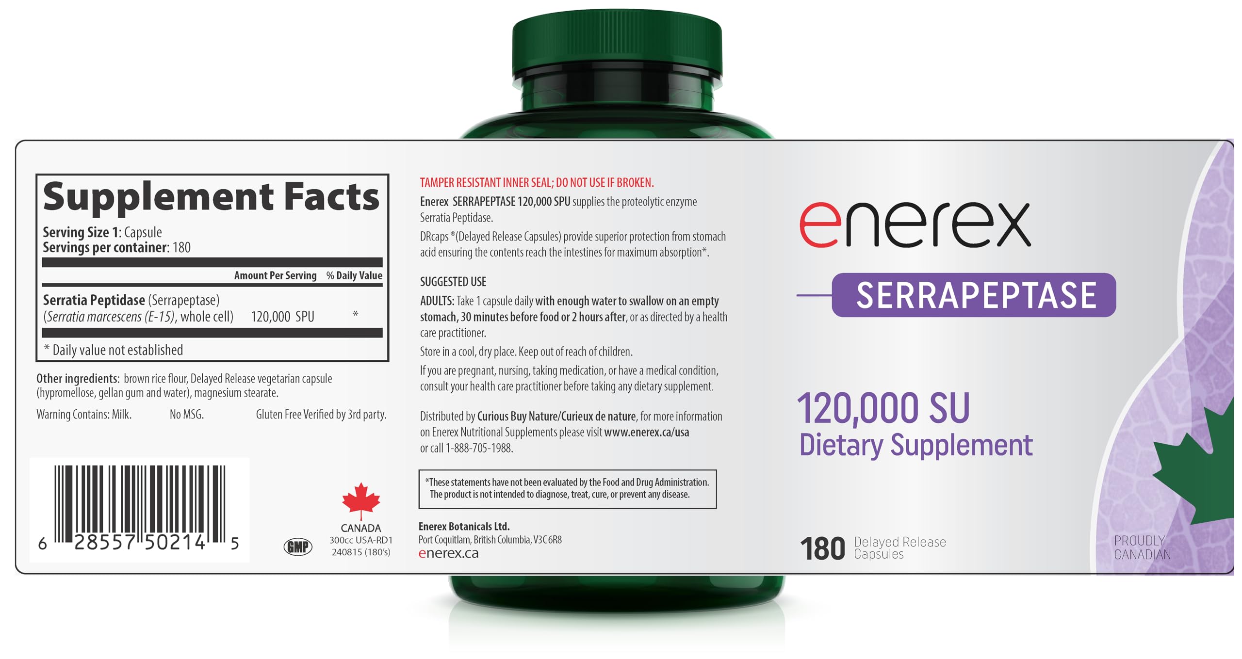 Enerex serrapeptase purity stamp confirms GMP and third-party verification