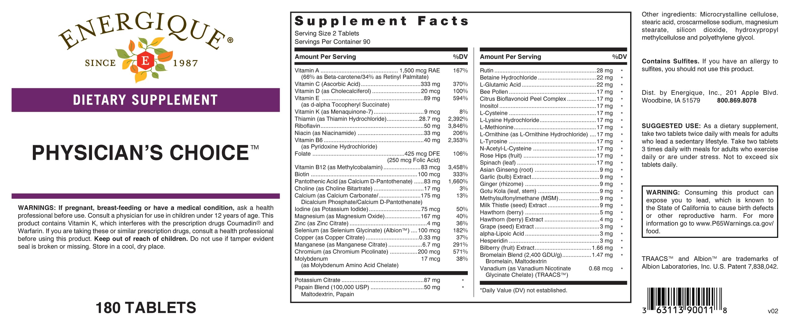 Energique Physician Choice capsules, methylcobalamin B12 support for energy and nutrition.