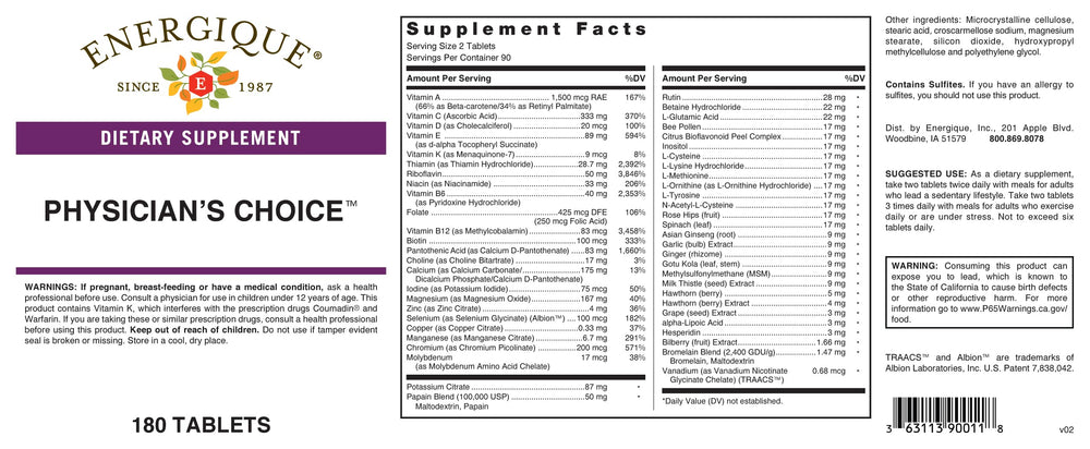 Energique Physician Choice capsules, methylcobalamin B12 support for energy and nutrition.