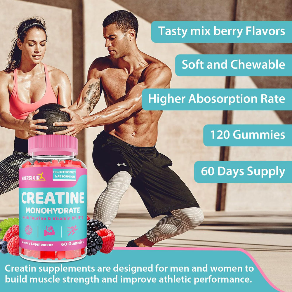 Serving size display of Energixir Creatine Gummies with 5 g per serving.