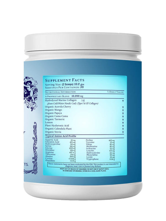 Energy Essentials Catie's Marine Collagen label close-up showing Type I & III collagen.
