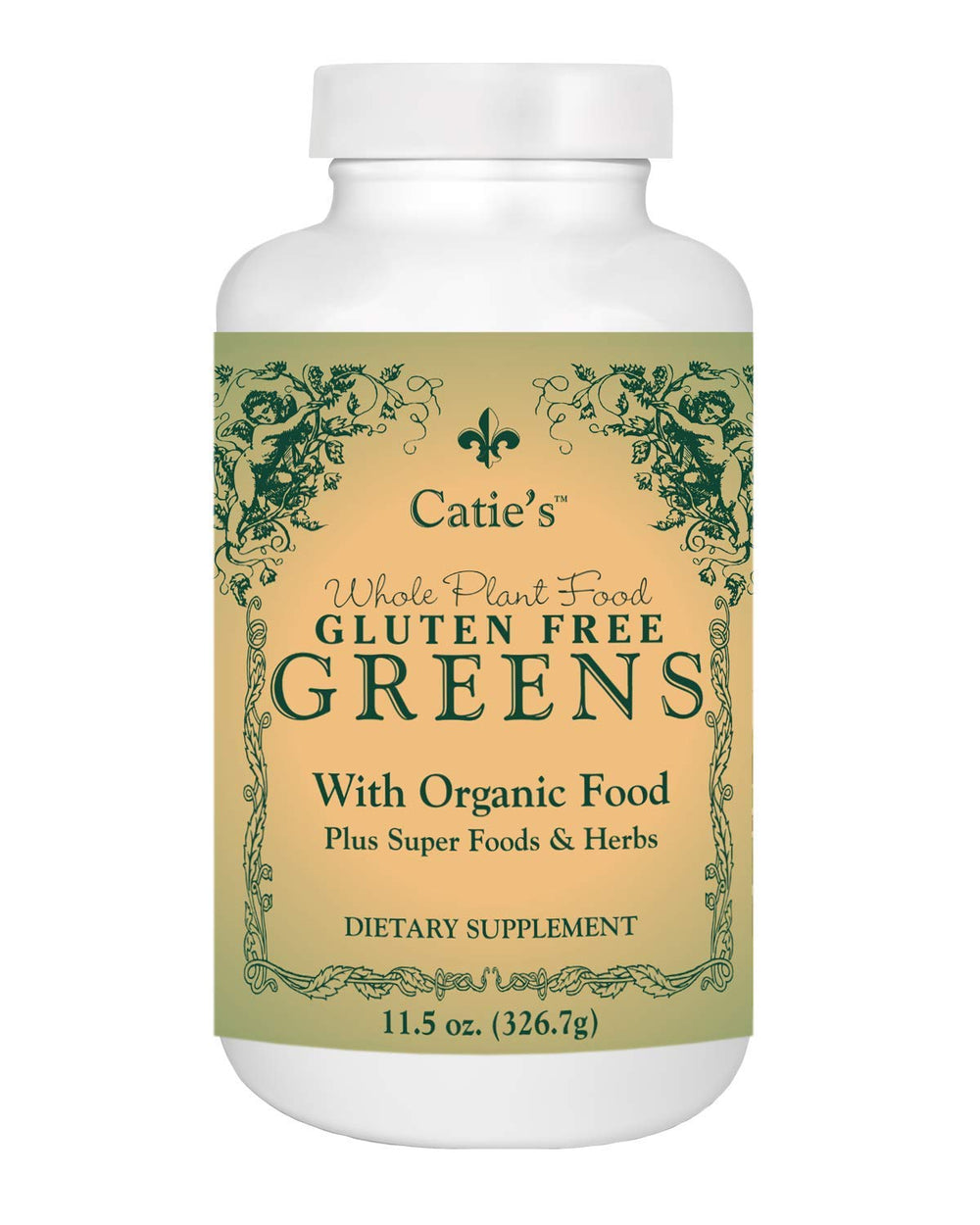 Energy Essentials Catie's Greens bottle on kitchen counter for daily vitality