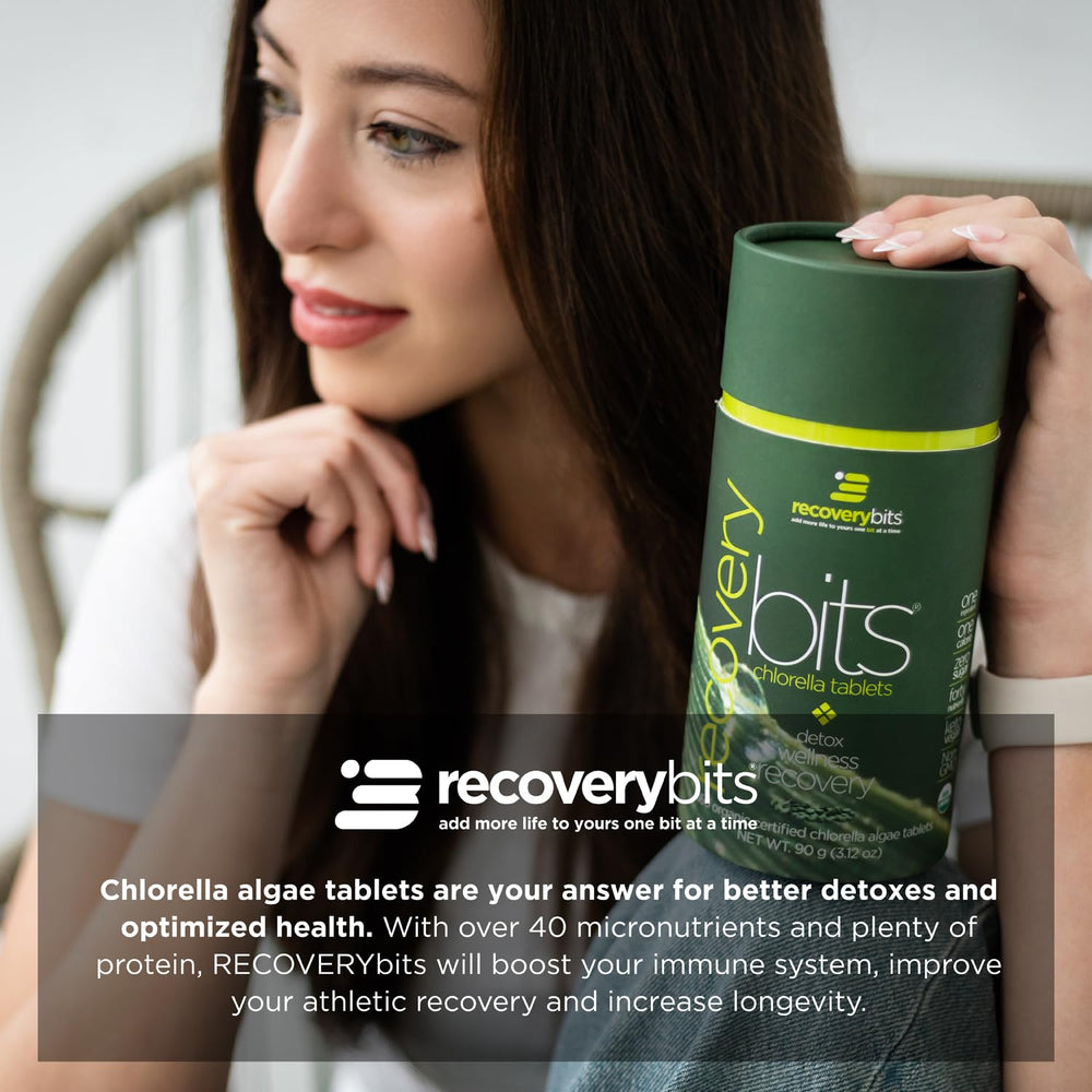 ENERGYBITS Recoverybits bottle with label, easy to store and dose for routine use.