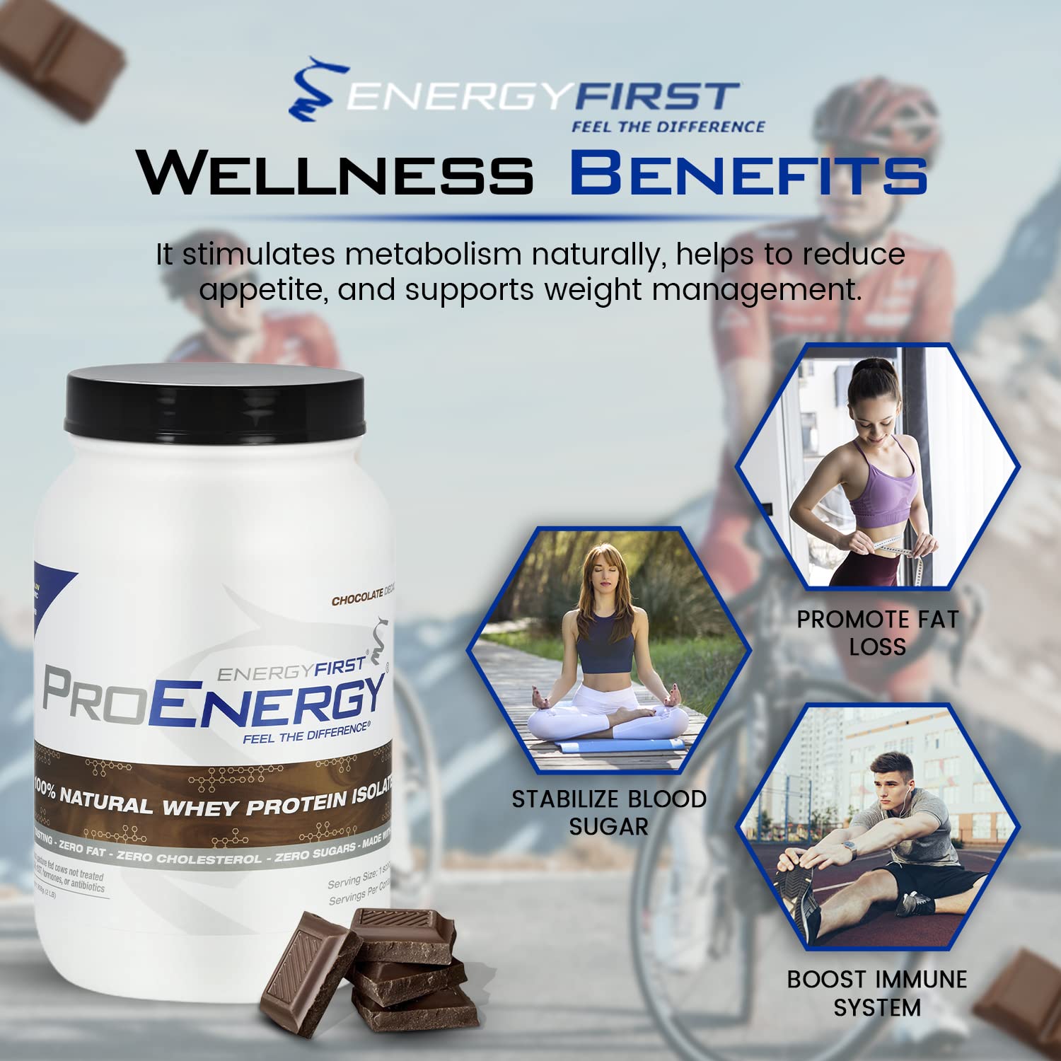 EnergyFirst chocolate whey shake in a glass with rich flavor