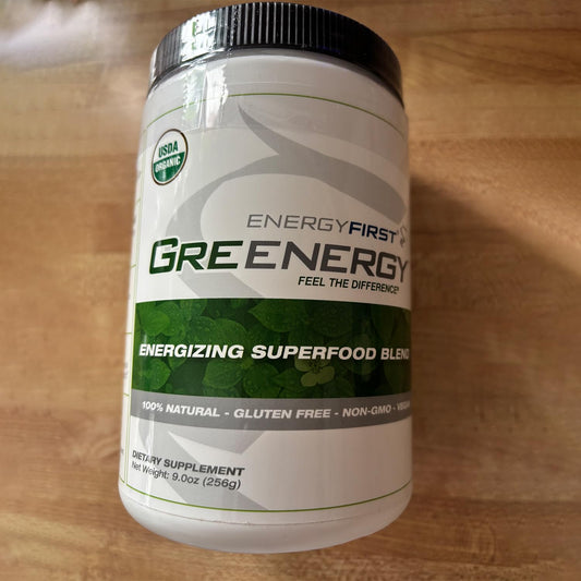 EnergyFirst Greenergy powder in shaker for quick, convenient smoothies