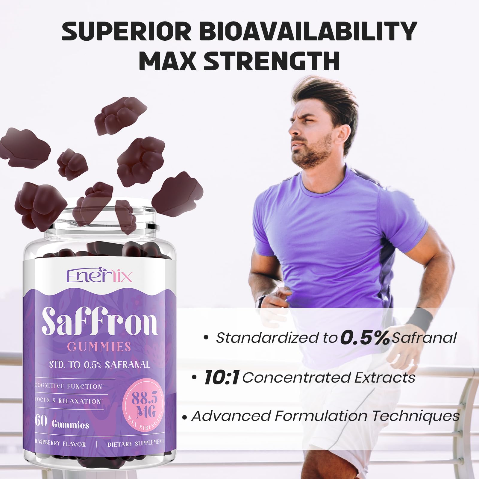 Enerlix Saffron Gummies scene depicting daily mood improvement at work.