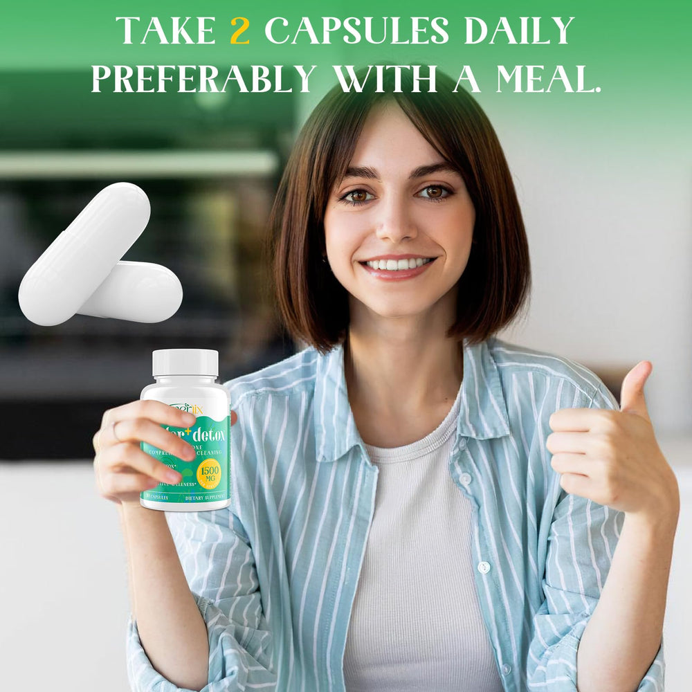 Enerlix vegan capsules and packaging highlighting plant-based detox.
