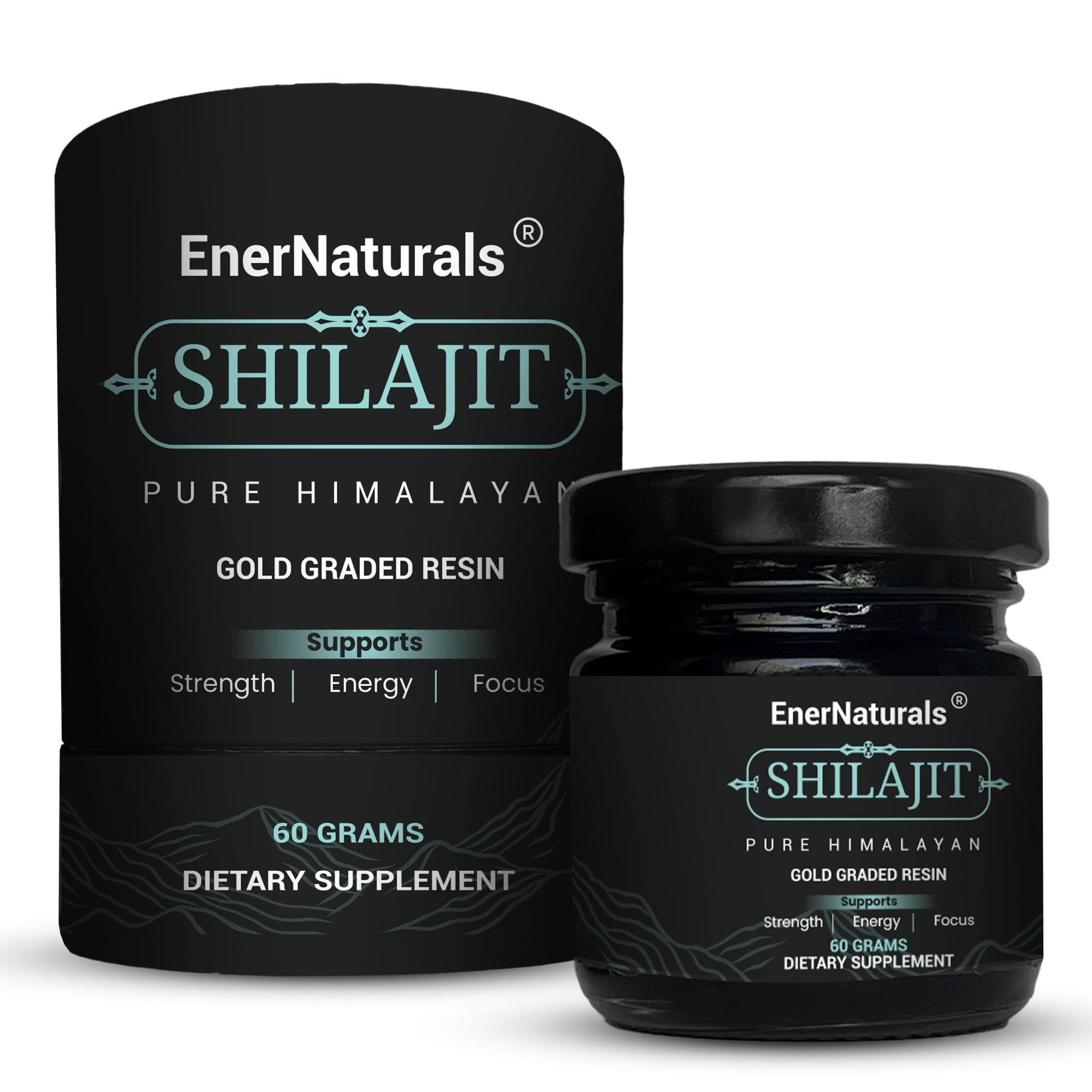EnerNaturals Shilajit resin bottle showing premium high-altitude formula