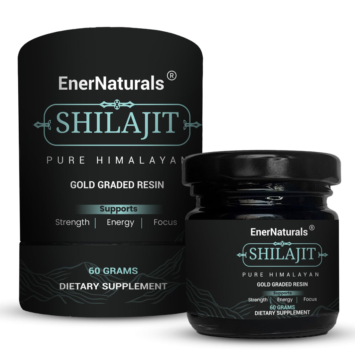 EnerNaturals Shilajit resin bottle showing premium high-altitude formula