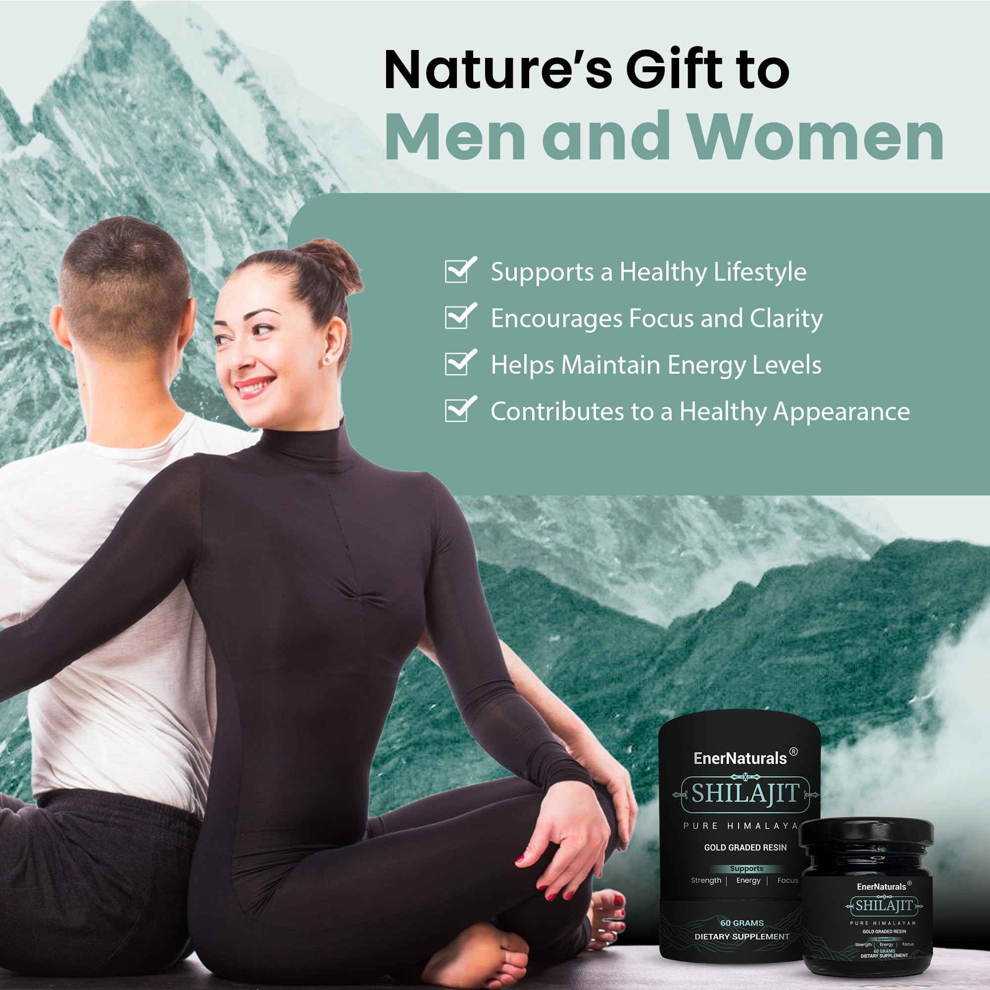 EnerNaturals Shilajit resin jar highlight purity and mineral content