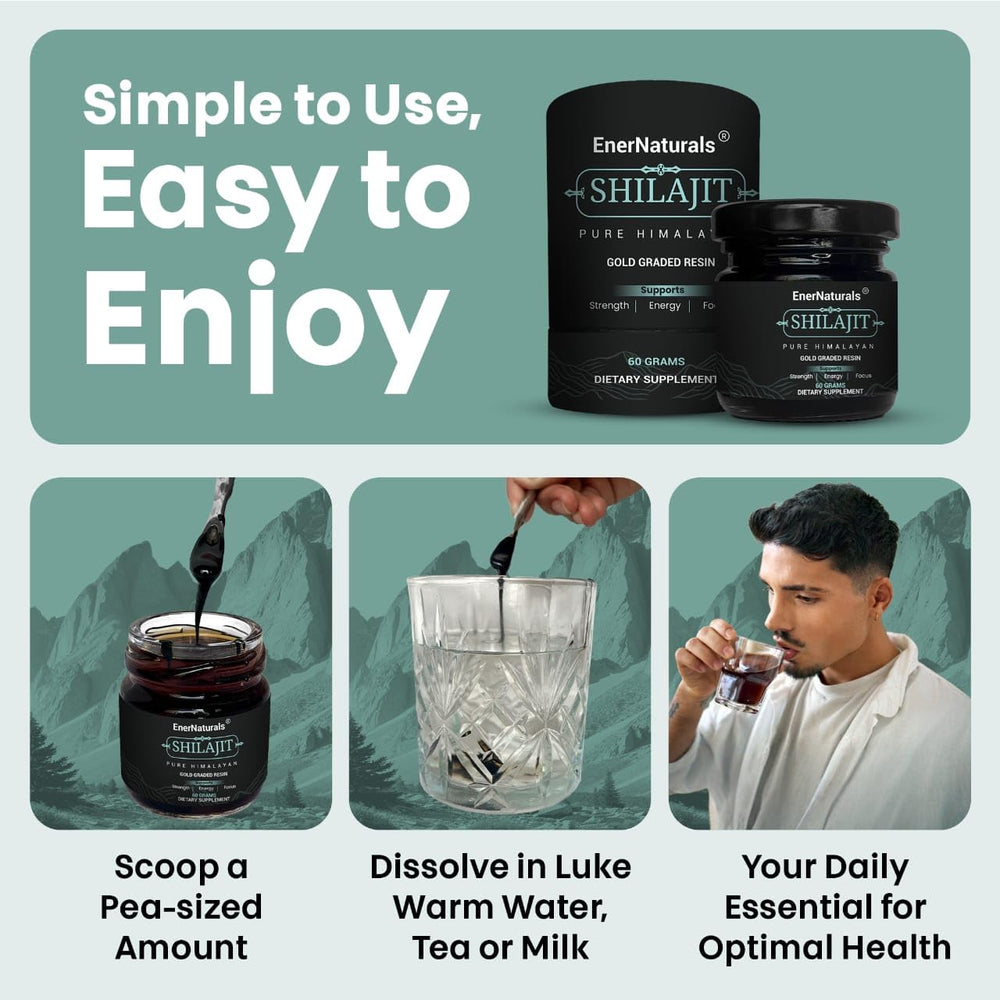 EnerNaturals Shilajit resin dissolving in tea for versatile use