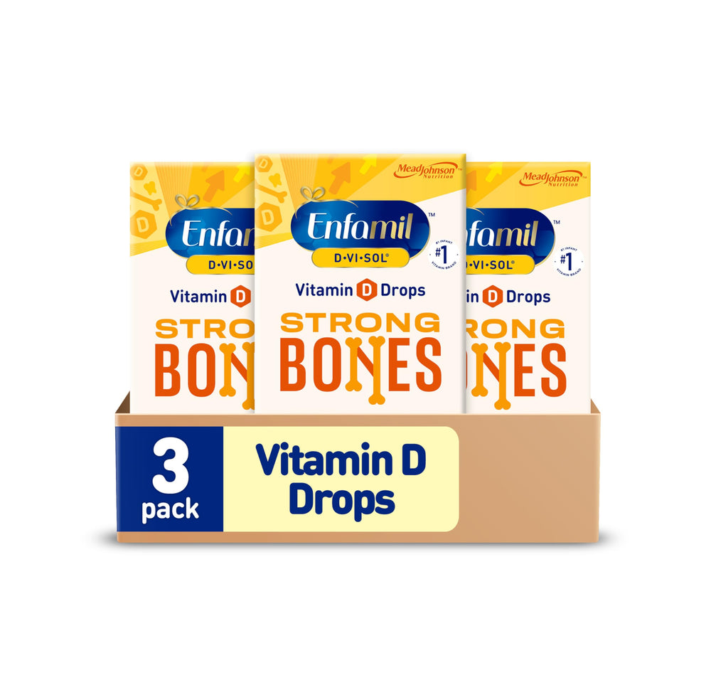 Enfamil D-Vi-Sol baby bottle with vitamin D drops for daily use.