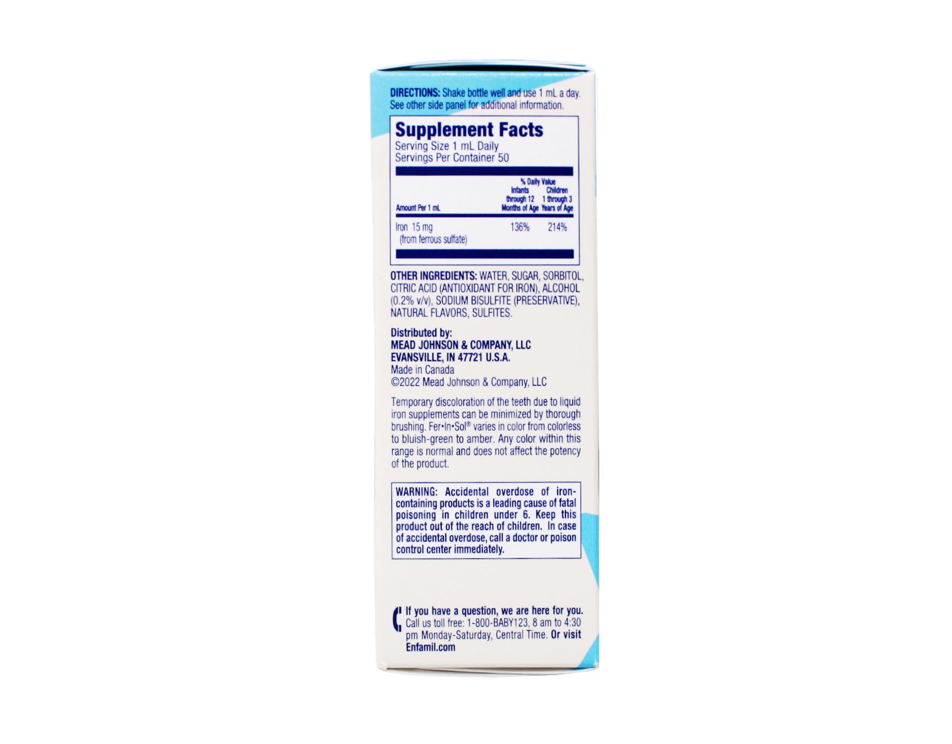 Fer-In-Sol label highlighting no artificial colors and gluten-free formula