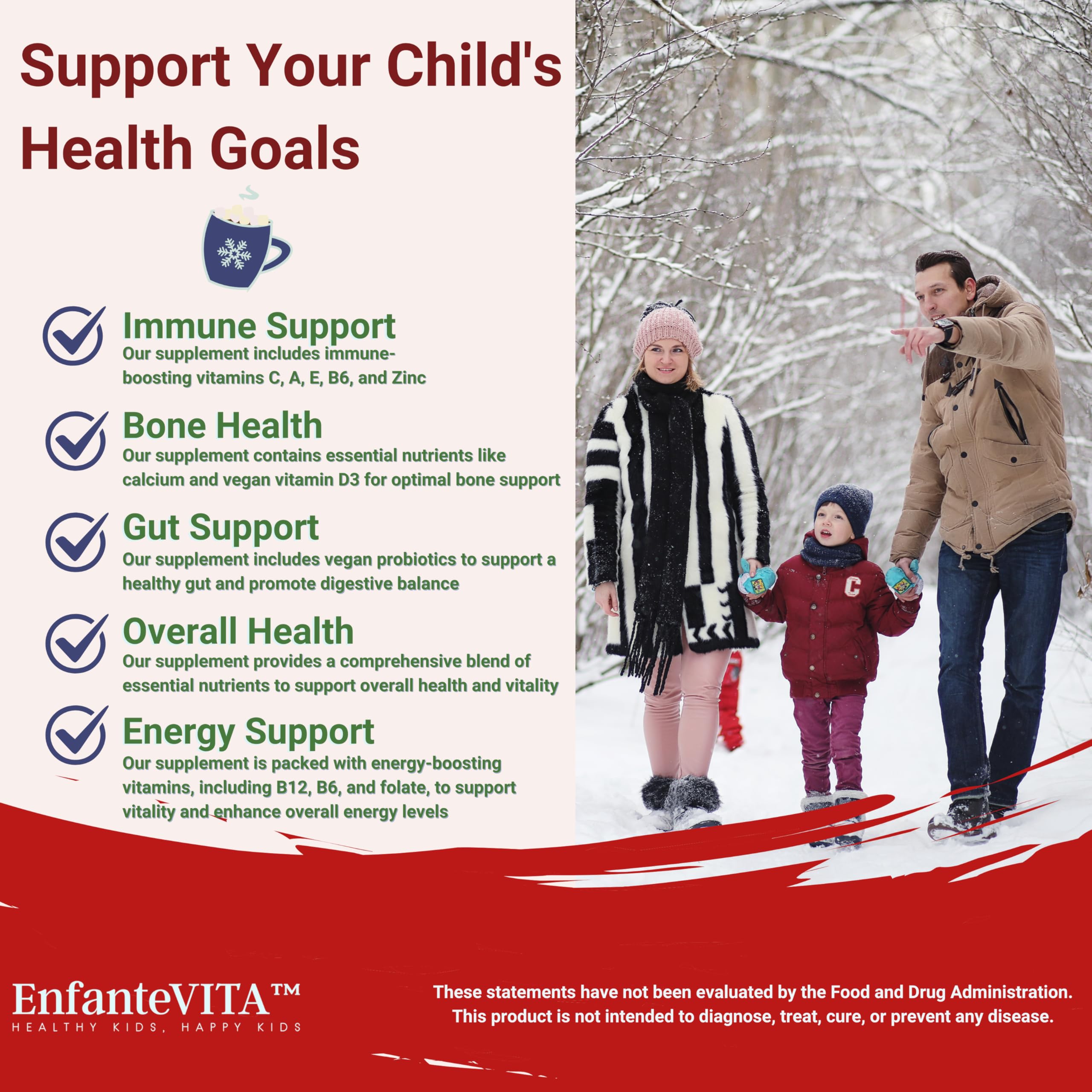 EnfanteVITA immune-support ingredients with D3 and zinc for growing kids
